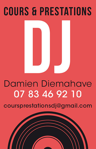 Carte de visite pour un Dj proposant des cours et prestations