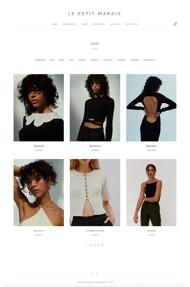 Visuel de la page boutique du site e-commerce de Le Petit Marais