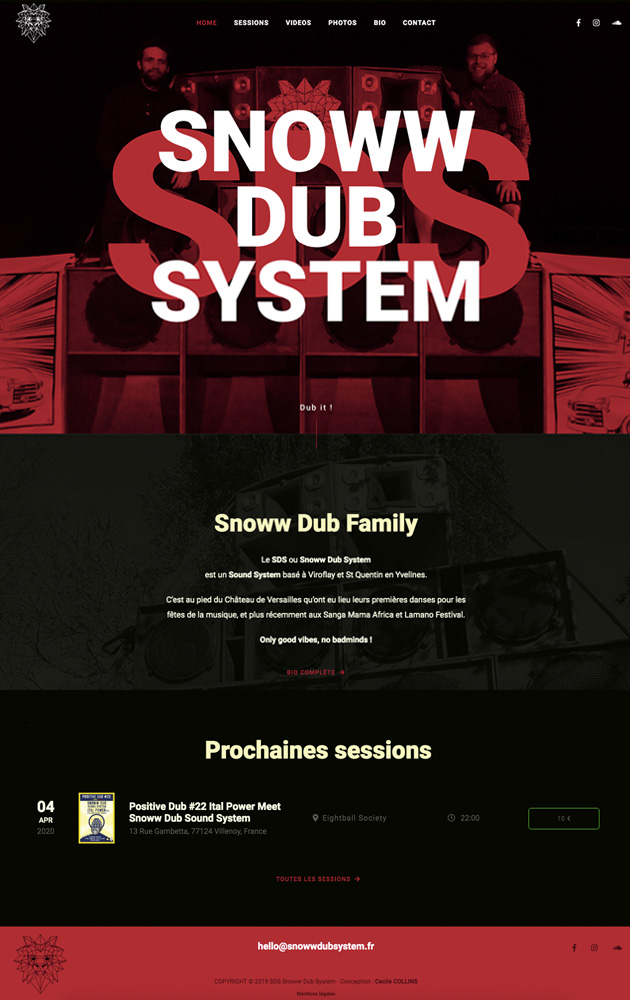 Visuel de la page d'accueil du site de Snoww Dub System